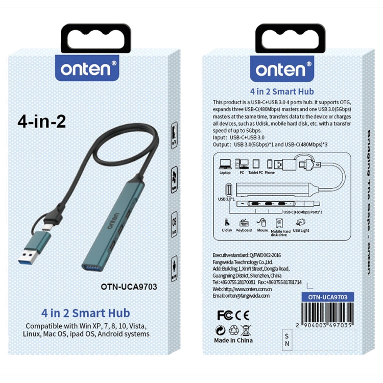 Onten UCA9703 4 in 2 USB 3.0 + Type-C to 3 Type-C + USB HUB Docking Station (Pine Needle Green) - HoMEdemic™ 