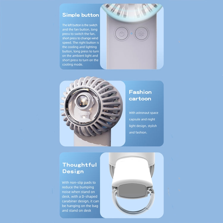 Outdoor Handheld Ice Air Conditioning Fan Astronaut Night Light Semiconductor Cooling Fan(Light Blue) - HoMEdemic™ 