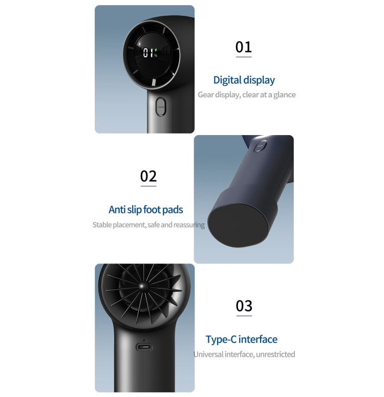 Outdoor Handheld Turbine Digital Display 100-Speed High-Speed Mini Fan, Color: Navy Blue - HoMEdemic™ 