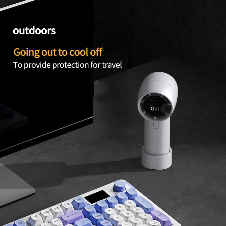 Outdoor Handheld Turbine Digital Display 100-Speed High-Speed Mini Fan, Color: White - HoMEdemic™ 