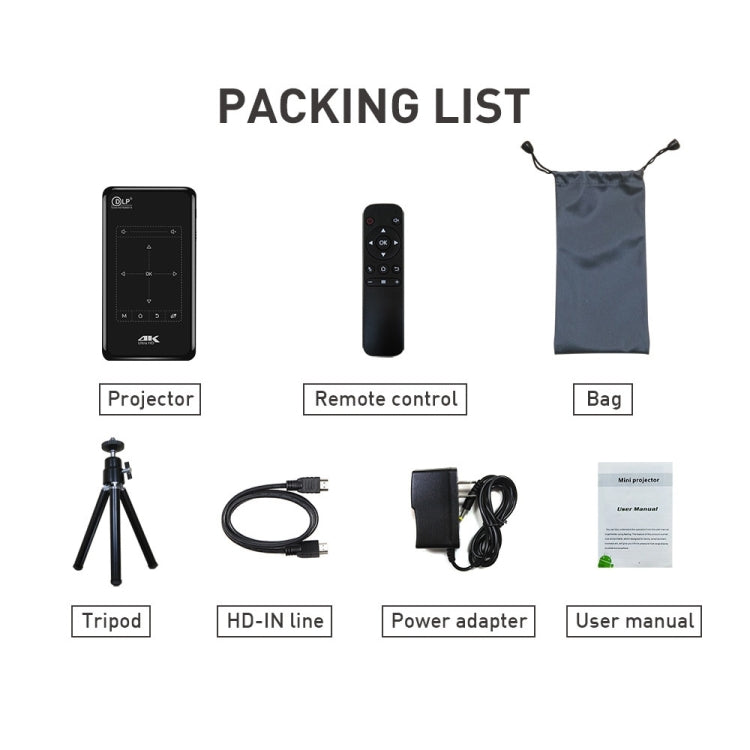 P09 Portable 4K Ultra HD DLP Mini Smart Projector with Infrared Remote Control, Amlogic S905X 4-Core A53 up to 1.5GHz Android 6.0, 1GB+8GB, Support 2.4G/5G WiFi, Bluetooth, TF Card - HoMEdemic™ 