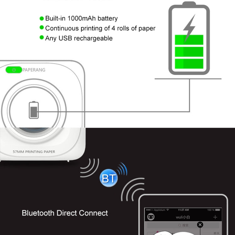 PAPERANG P1 Portable ABS Bluetooth 4.0 Printer Thermal Photo Phone Wireless Connection Printer, P1 White - HoMEdemic™ 