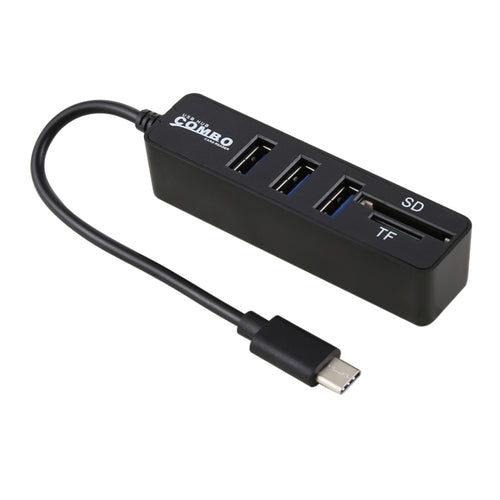 2 in 1 TF & SD Card Reader + 3 x USB Ports to USB-C / Type-C HUB Converter, Total Length: 24cm - HoMEdemic™ 