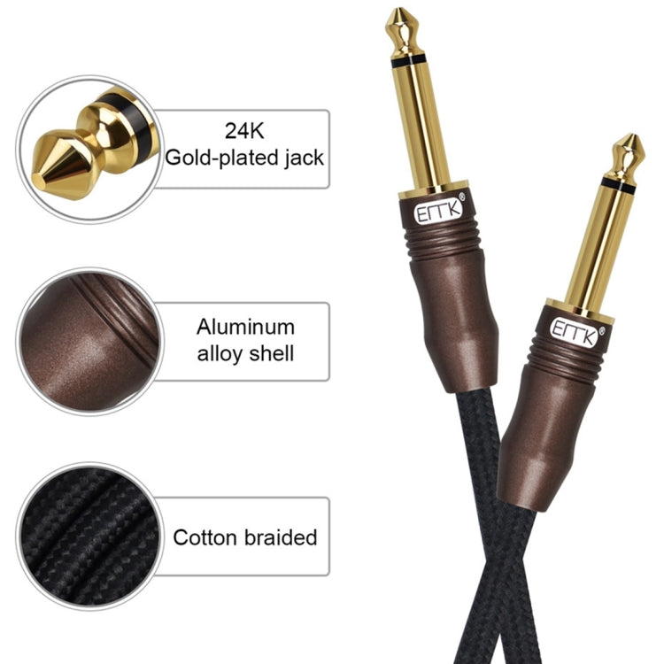 EMK 6.35mm Male to Male 3 Section Gold-plated Plug Cotton Braided Audio Cable for Guitar Amplifier Mixer, Length: 1.5m - HoMEdemic™ 