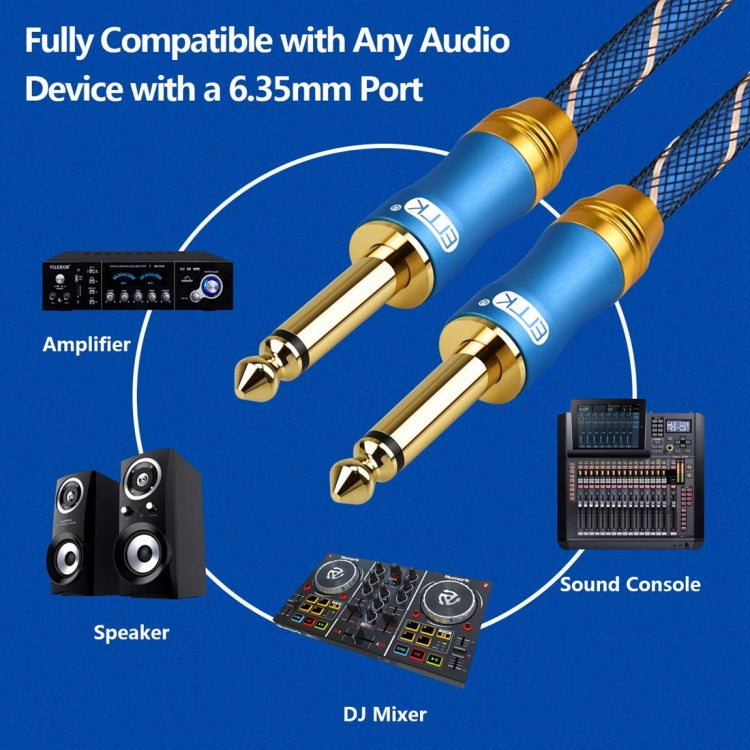 EMK 6.35mm Male to Male 3 Section Gold-plated Plug Grid Nylon Braided Audio Cable for Speaker Amplifier Mixer, Length: 1.5m - HoMEdemic™ 