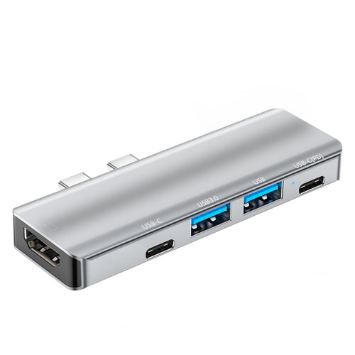 YG-2102 5 in 1 Dual USB-C / Type-C to USB Docking Station HUB Adapter (Silver) - HoMEdemic™ 