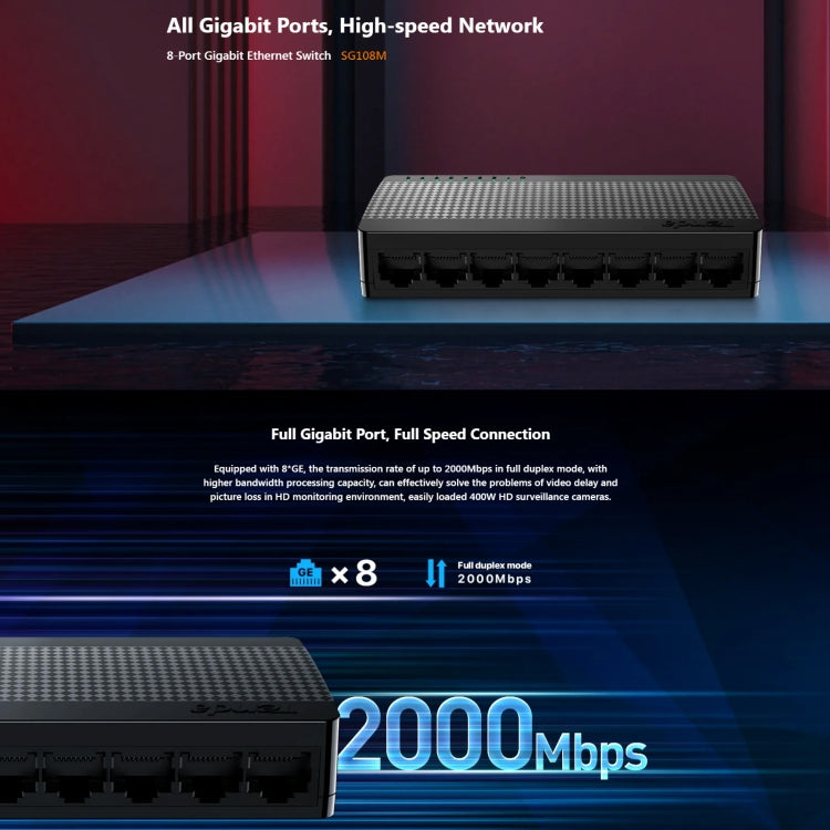 Tenda SG108M All Gigabit Ports High-speed Network 8-Port Ethernet Switch 1000Mbps Fast LAN HUB - HoMEdemic™ 