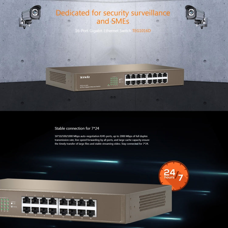 Tenda TEG1016D Desktop v6.0 16-Port Gigabit Ethernet Switch 6KV Lightning Protect - HoMEdemic™ 