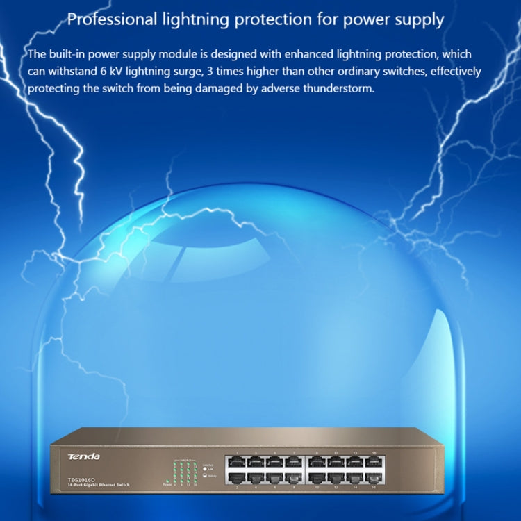 Tenda TEG1016D Desktop v6.0 16-Port Gigabit Ethernet Switch 6KV Lightning Protect - HoMEdemic™ 