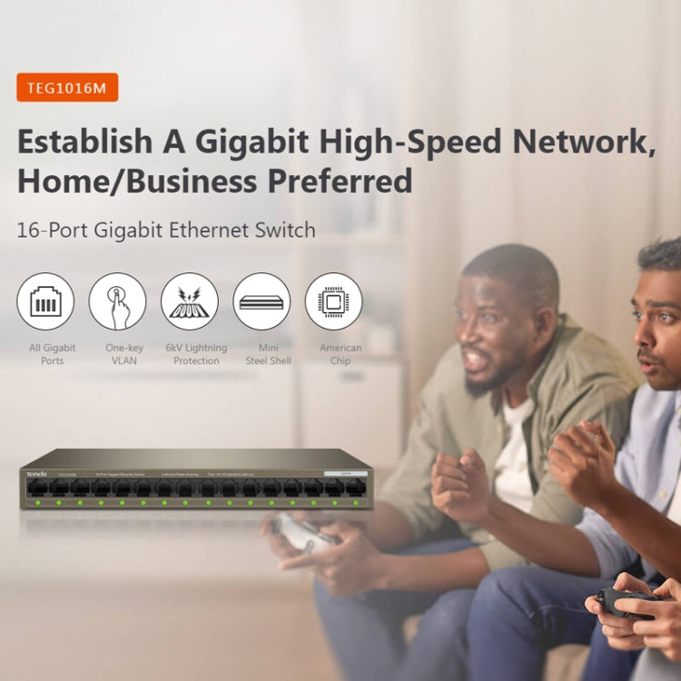 Tenda TEG1016M Desktop Metal 16-Port Gigabit Ethernet Switch Fast Establish High-Speed Network - HoMEdemic™ 