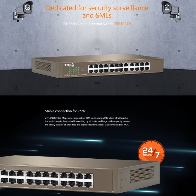 Tenda TEG1024D Desktop v7.0 24-Port Gigabit Ethernet Switch 6KV Lightning Protect - HoMEdemic™ 