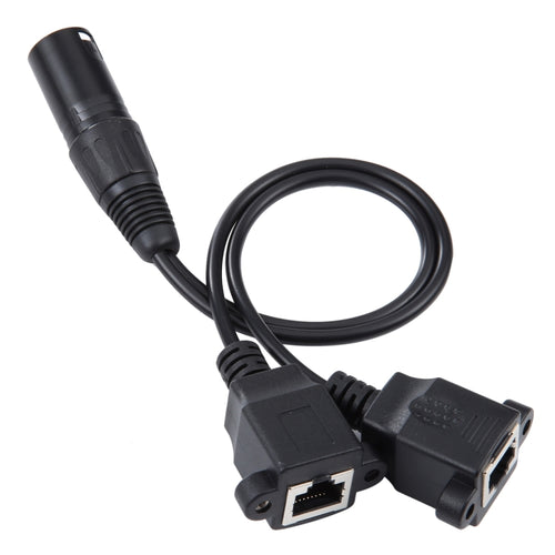 3-pin XLR Male to 2 x RJ45 Female Ethernet LAN Network Extension Cable, Cable Length: 30cm (Black) - HoMEdemic™ 