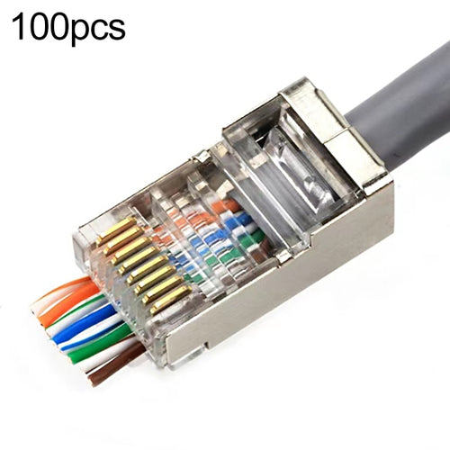 100pcs Cat5e Shielded Pass Through RJ45 Connector Modular Plug - HoMEdemic™ 