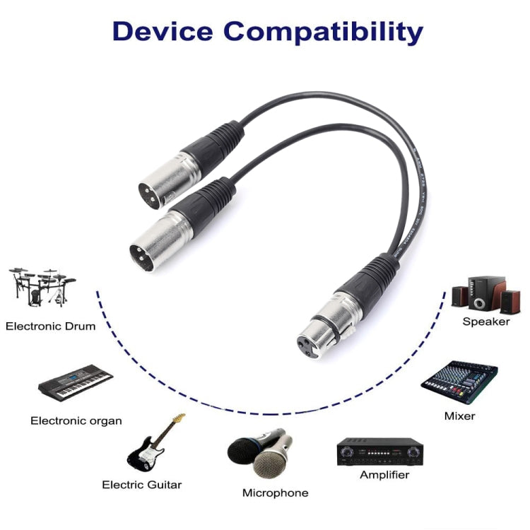 30cm 3 Pin XLR CANNON 1 Female to 2 Male Audio Connector Adapter Cable for Microphone / Audio Equipment, 1 Female to 2 Male Silver - HoMEdemic™ 
