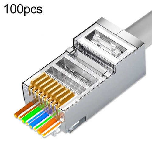 100pcs /Pack Cat6e Shielded Pass Through RJ45 Connector Modular Plug - HoMEdemic™ 