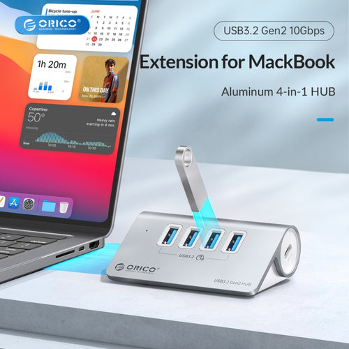 ORICO M3U4 Aluminum Alloy 4-Port USB 3.2 Gen1 10Gbps HUB (Silver) - HoMEdemic™ 