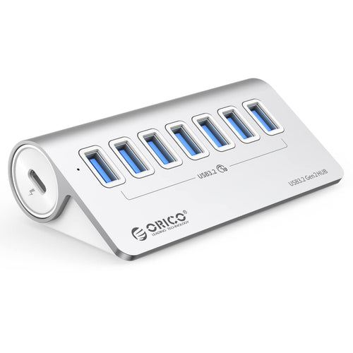 ORICO M3U7-G2 Aluminum Alloy 7-Port USB 3.2 Gen2 10Gbps HUB with 0.5m Cable (Silver) - HoMEdemic™ 