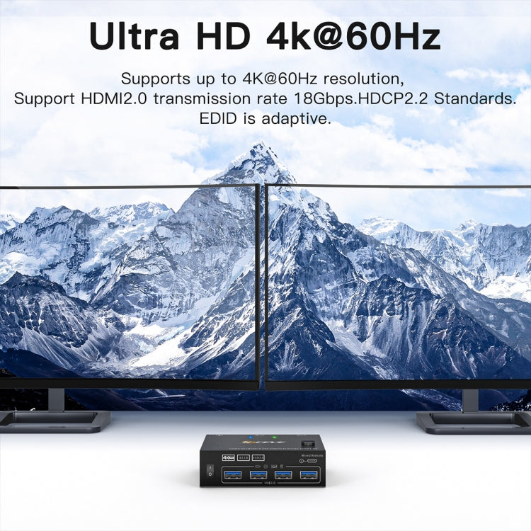 KC-KVM202AS 4K 60HZ USB3.0 HDMI Dual Display KVM Switcher Support EDID Analog Lock Screen - HoMEdemic™ 