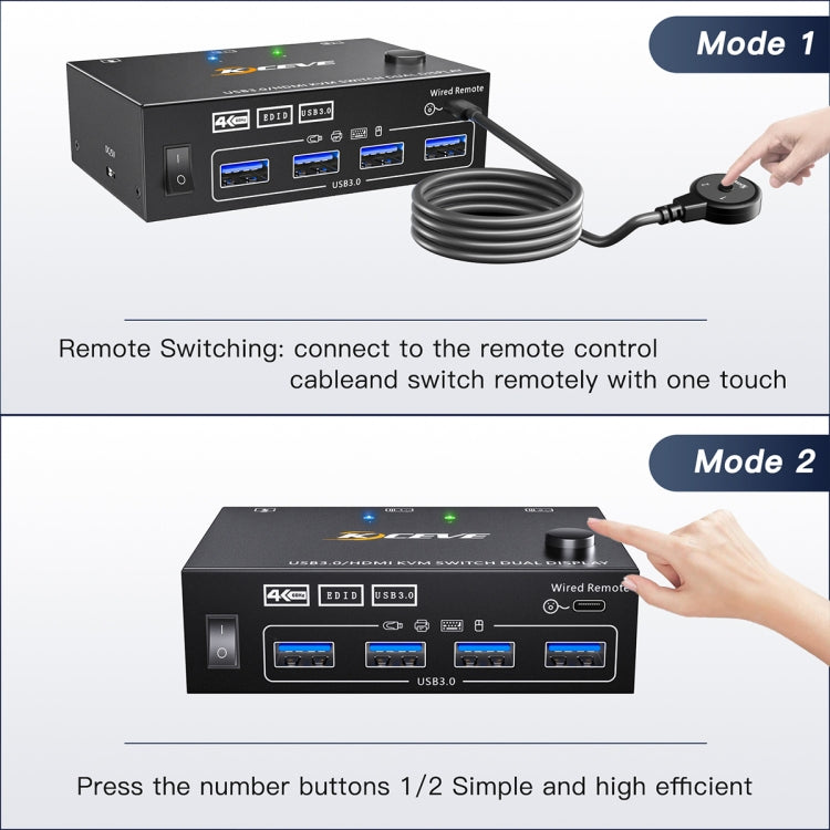 KC-KVM202AS 4K 60HZ USB3.0 HDMI Dual Display KVM Switcher Support EDID Analog Lock Screen - HoMEdemic™ 