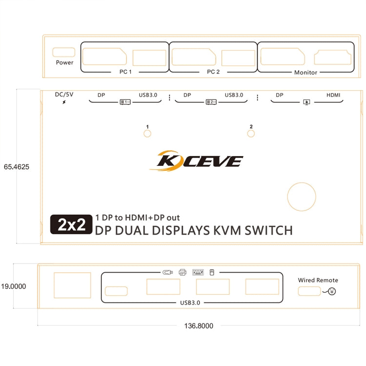 KC-KVM212DH 4K 60HZ USB3.0 DP Dual Display KVM Switcher with MST Dual Screen Extension Replication - HoMEdemic™ 
