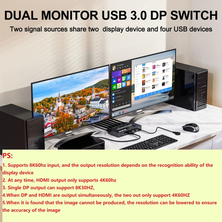 KC-KVM212DH 4K 60HZ USB3.0 DP Dual Display KVM Switcher with MST Dual Screen Extension Replication - HoMEdemic™ 