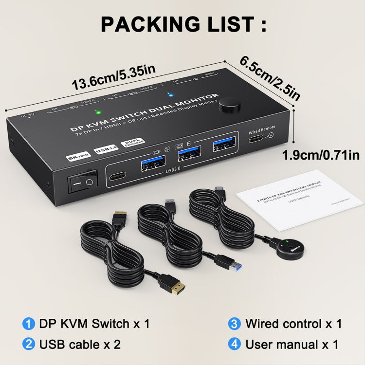 KC-KVM212DH 4K 60HZ USB3.0 DP Dual Display KVM Switcher with MST Dual Screen Extension Replication - HoMEdemic™ 
