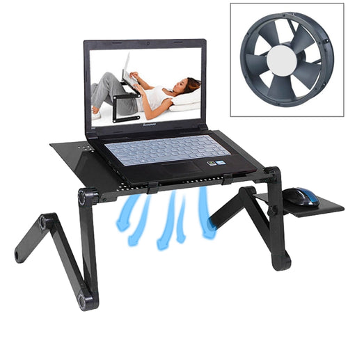 Portable 360 Degree Adjustable Foldable Aluminium Alloy Desk Stand with Cool Fans & Mouse Pad for Laptop / Notebook(Black) - HoMEdemic™ 