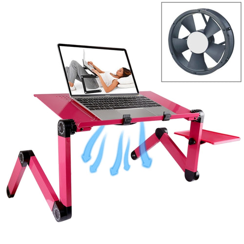 Portable 360 Degree Adjustable Foldable Aluminium Alloy Desk Stand with Cool Fans & Mouse Pad for Laptop / Notebook (Magenta) - HoMEdemic™ 