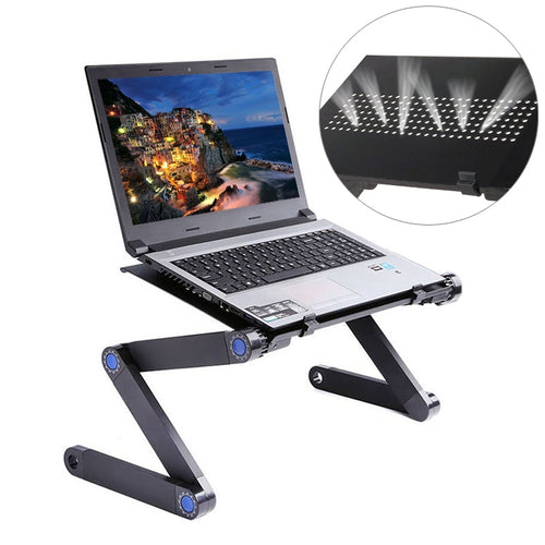 Portable 360 Degree Adjustable Foldable Aluminium Alloy Desk Stand for Laptop / Notebook, without CPU Fans & Mouse Pad(Black) - HoMEdemic™ 