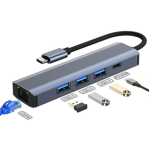 BYL-2302 5 in 1 USB-C / Type-C to USB Multifunctional Docking Station HUB Adapter with 1000M Network Port - HoMEdemic™ 