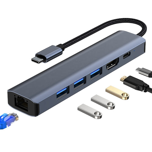 BYL-2210 6 in 1 USB-C / Type-C to USB Multifunctional Docking Station HUB Adapter with 1000M Network Port - HoMEdemic™ 