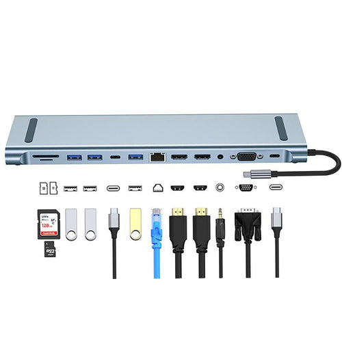 BYL-2003U2 12 in 1 USB-C / Type-C to USB Multifunctional Docking Station HUB Adapter - HoMEdemic™ 