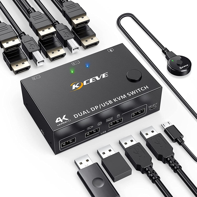 KC-KVM202DPA-USB2.0 DP 3DP+3DP KVM Switch (Black) - HoMEdemic™ 