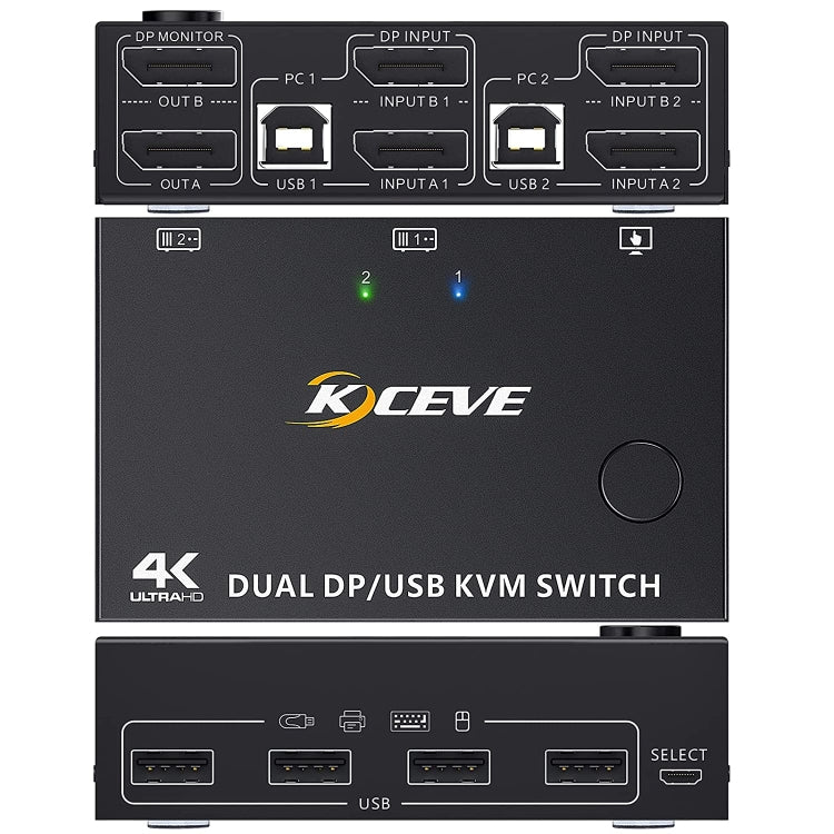 KC-KVM202DPA-USB2.0 DP 3DP+3DP KVM Switch (Black) - HoMEdemic™ 