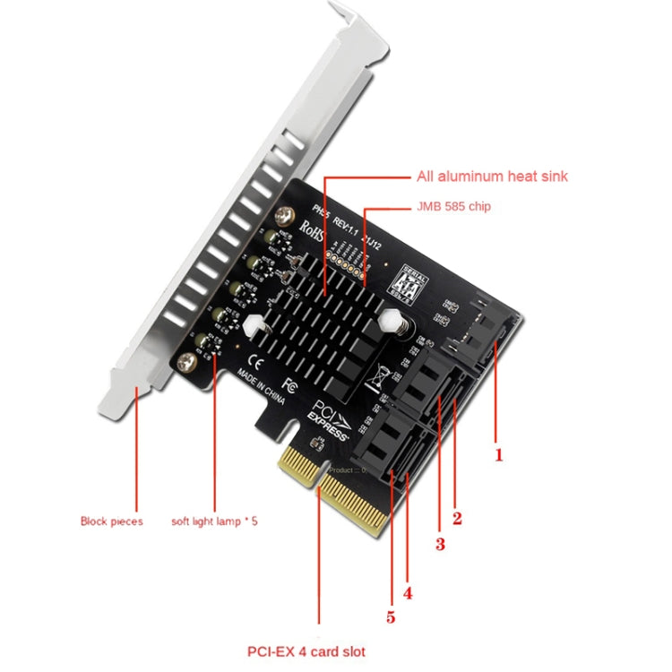 PCI-E To 5 SATA 3.0 Expansion Card(Full High Baffle) - HoMEdemic™ 