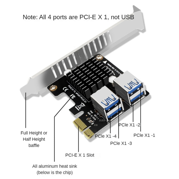 PCIE To PCI-E4 Port USB3.0 Expansion Card Graphics Card Extension(Full High Baffle) - HoMEdemic™ 