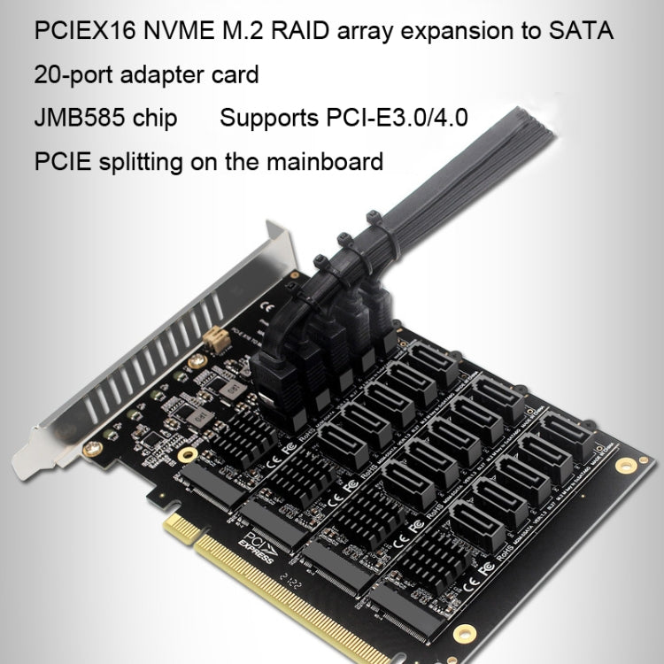 PCIEX16 NVME M.2 RAID Array Expansion SATA 20 Port Transfer Card - HoMEdemic™ 