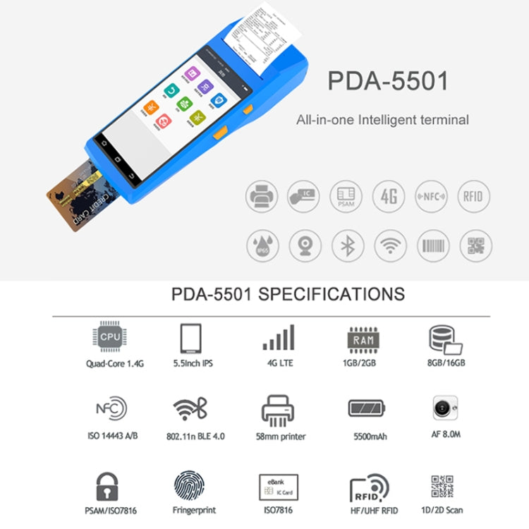 PDA-5501 Multi-function 5.5 inch IPS Screen IP65 Protection All-in-one Intelligent Terminal, Built-in Thermal Line Printer & MIC & Speaker, Support WiFi & Bluetooth & GPS - HoMEdemic™ 