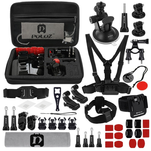 PULUZ 45 in 1 Accessories Ultimate Combo Kits with EVA Case (Chest Strap + Suction Cup Mount + 3-Way Pivot Arms + J-Hook Buckle + Wrist Strap + Helmet Strap + Surface Mounts + Tripod Adapter + Storage ...  for GoPro, Insta360, DJI and Other Action Cameras - HoMEdemic™ 