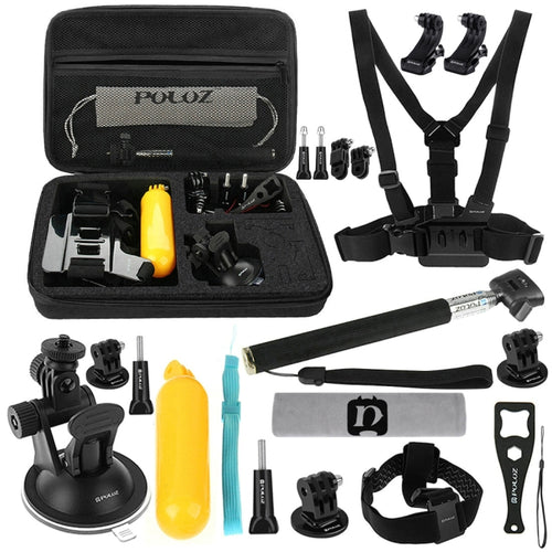 PULUZ 20 in 1 Accessories Combo Kits with EVA Case (Chest Strap + Head Strap + Suction Cup Mount + 3-Way Pivot Arm + J-Hook Buckles + Extendable Monopod + Tripod Adapter + Bobber Hand Grip + Storage B ...  for GoPro, Insta360, DJI and Other Action Cameras - HoMEdemic™ 