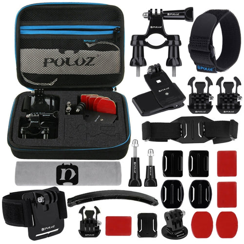 PULUZ 24 in 1 Bike Mount Accessories Combo Kits with EVA Case (Wrist Strap + Helmet Strap + Extension Arm + Quick Release Buckles + Surface Mounts + Adhesive Stickers + Tripod Adapter + Storage Bag +  ...  for GoPro, Insta360, DJI and Other Action Cameras - HoMEdemic™ 