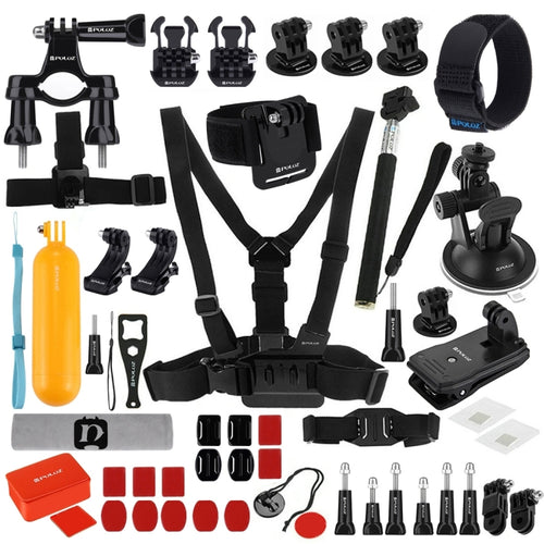 PULUZ 53 in 1 Accessories Total Ultimate Combo Kits (Chest Strap + Suction Cup Mount + 3-Way Pivot Arms + J-Hook Buckle + Wrist Strap + Helmet Strap + Extendable Monopod + Surface Mounts + Tripod Adap ...  for GoPro, Insta360, DJI and Other Action Cameras - HoMEdemic™ 