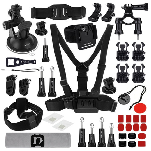 PULUZ 45 in 1 Accessories Ultimate Combo Kits (Chest Strap + Suction Cup Mount + 3-Way Pivot Arms + J-Hook Buckle + Wrist Strap + Helmet Strap + Surface Mounts + Tripod Adapter + Storage Bag + Handleb ...  for GoPro, Insta360, DJI and Other Action Cameras - HoMEdemic™ 