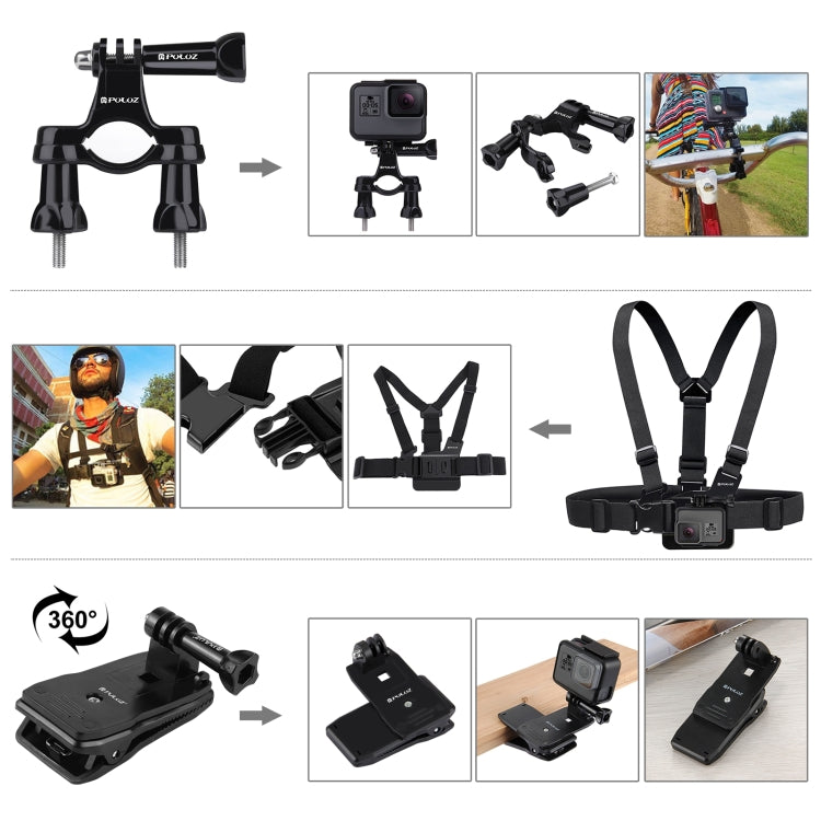 PULUZ 50 in 1 Accessories Total Ultimate Combo Kits with EVA Case (Chest Strap + Suction Cup Mount + 3-Way Pivot Arms + J-Hook Buckle + Wrist Strap + Helmet Strap + Extendable Monopod + Surface Mounts ...  for GoPro, Insta360, DJI and Other Action Cameras - HoMEdemic™ 