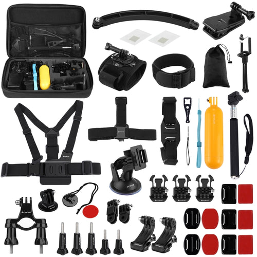 PULUZ 50 in 1 Accessories Total Ultimate Combo Kits with EVA Case (Chest Strap + Suction Cup Mount + 3-Way Pivot Arms + J-Hook Buckle + Wrist Strap + Helmet Strap + Extendable Monopod + Surface Mounts ...  for GoPro, Insta360, DJI and Other Action Cameras - HoMEdemic™ 