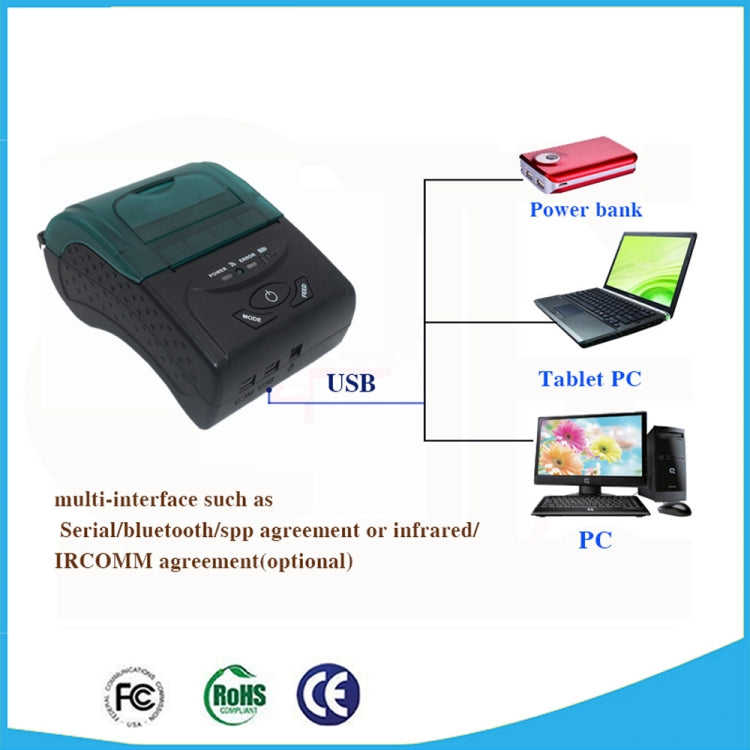 POS-5807 58mm Portable USB Port Thermal Bluetooth Ticket Printer, Max Supported Thermal Paper Size: 57x50mm - HoMEdemic™ 