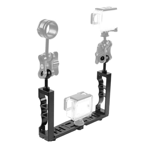 PULUZ Adjustable Diving Dual Hand-held CNC Aluminum Lamp Arm Holder for GoPro, Insta360, DJI and Other Action Cameras - HoMEdemic™ 