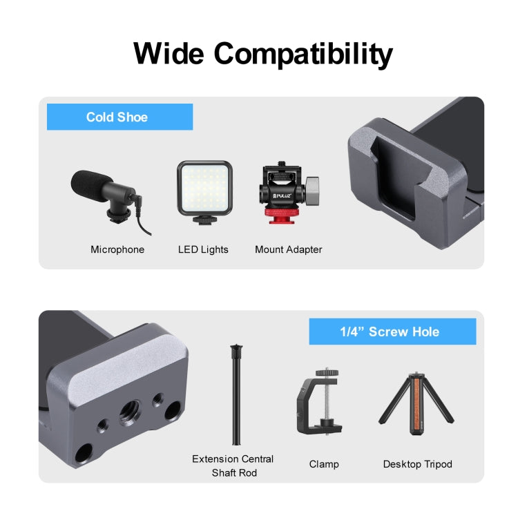 PULUZ Cold Shoes Aluminum Alloy Phone Clamp Holder Bracket(Black) - HoMEdemic™ 