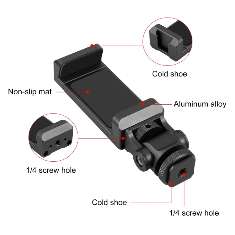 PULUZ Tripod Head Cold Shoes Aluminum Alloy Phone Clamp Holder Bracket (Black) - HoMEdemic™ 