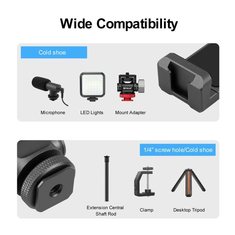 PULUZ Tripod Head Cold Shoes Aluminum Alloy Phone Clamp Holder Bracket (Black) - HoMEdemic™ 